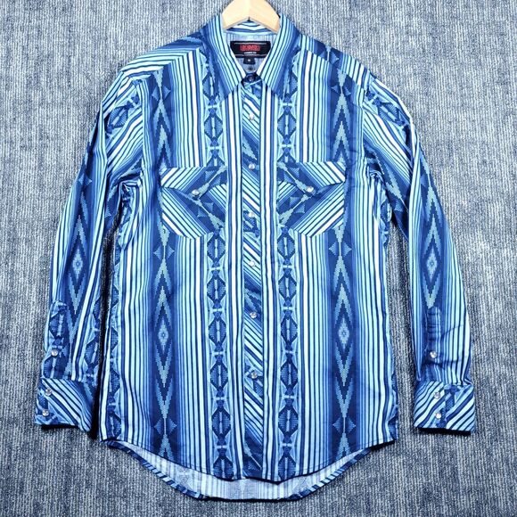 Rock & Roll Denim Pearl Snap Men’s M Aztec Western Southwest Rodeo Cowboy - Picture 1 of 14